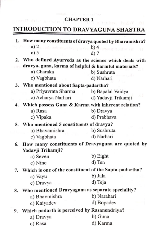 MCQs Book on Dravyaguna